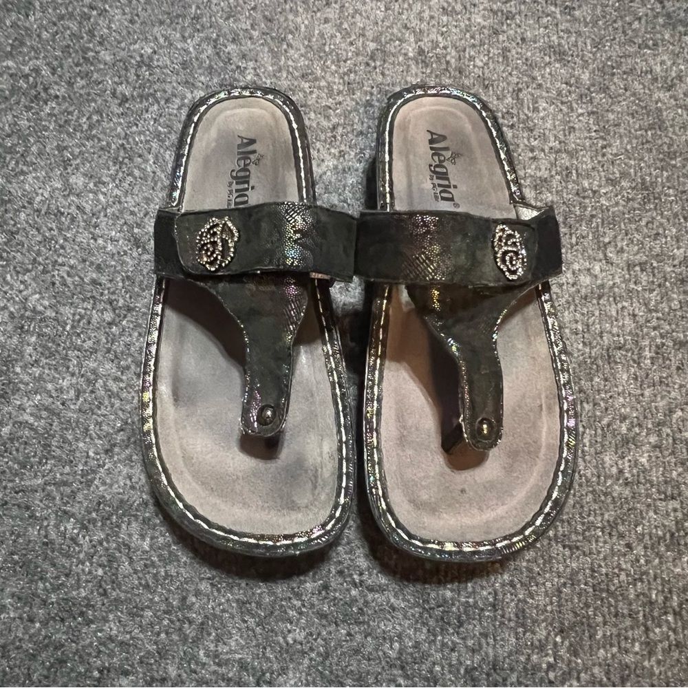 Alegria metallic gray shoes with Diamond accent